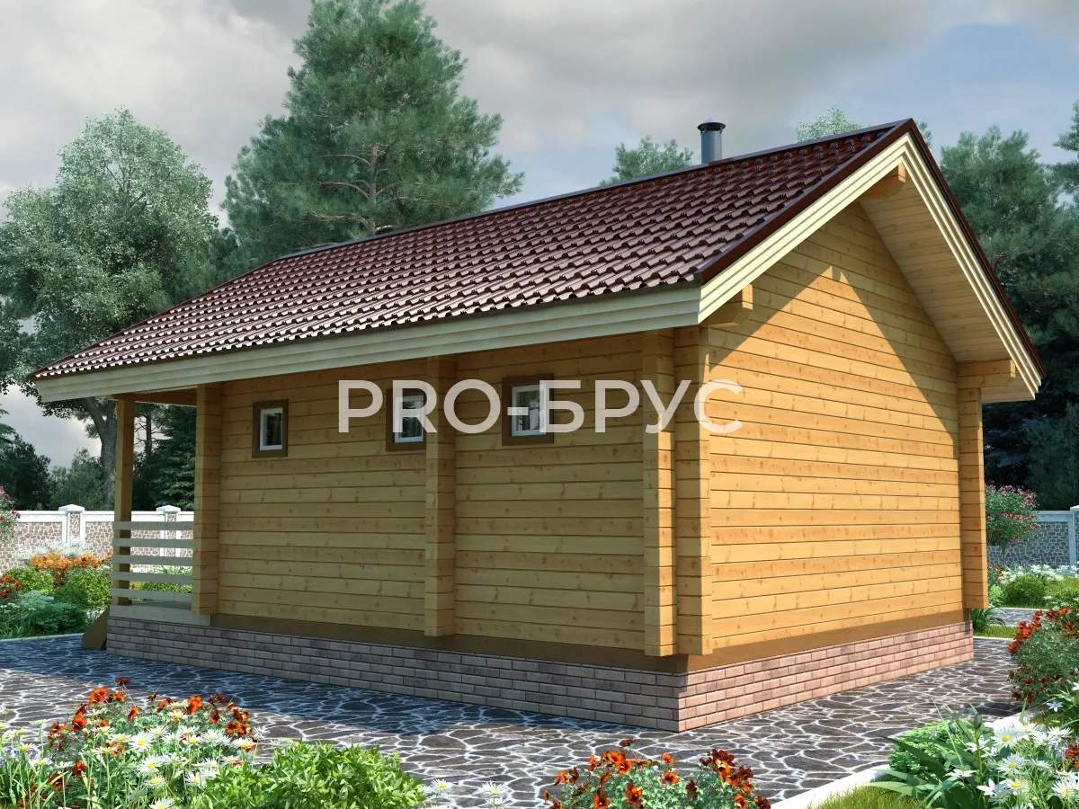 Проект бани из бруса - 6х8 - «Дарьино» - 48 м² - вид сзади