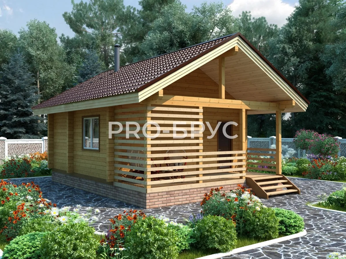 Проект бани из бруса - 6х8 - «Дарьино» - 48 м² - вид спереди