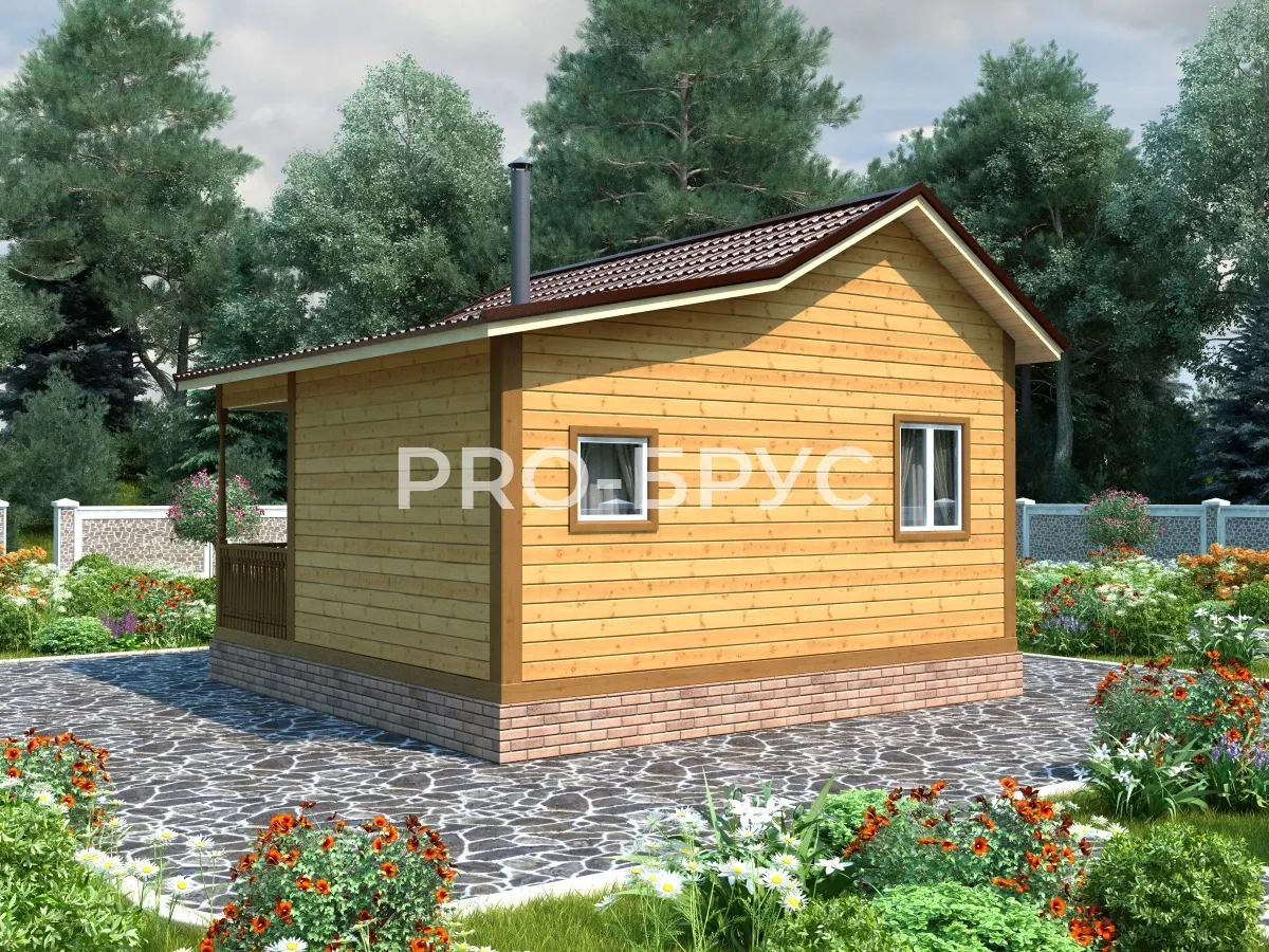 Проект бани из бруса - 6х6 - «Расторгуево» - 36 м² - вид спереди