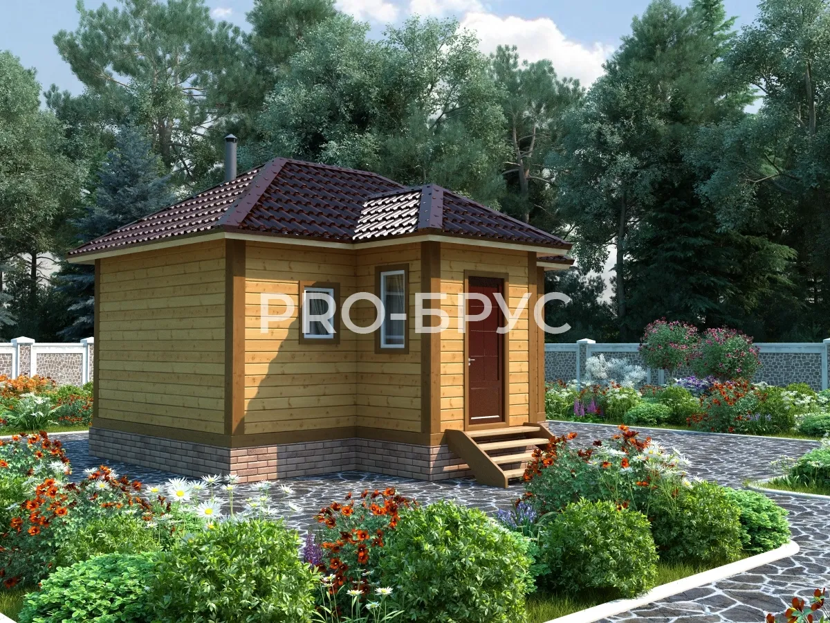 Проект бани из бруса - 5х6 - «Дрожжино» - 27 м² - вид спереди