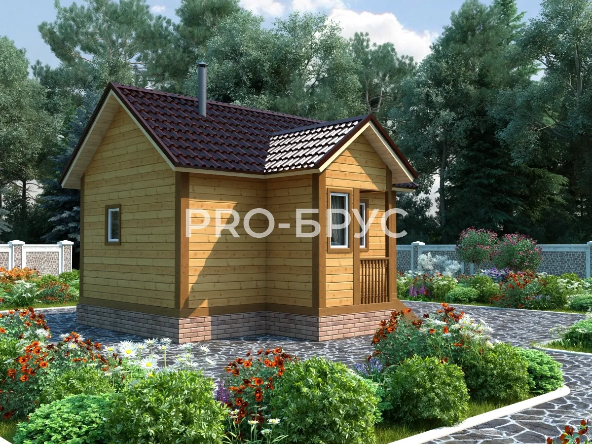 Проект бани из бруса - 5х6 - «Сапроново» - 27 м² - вид спереди