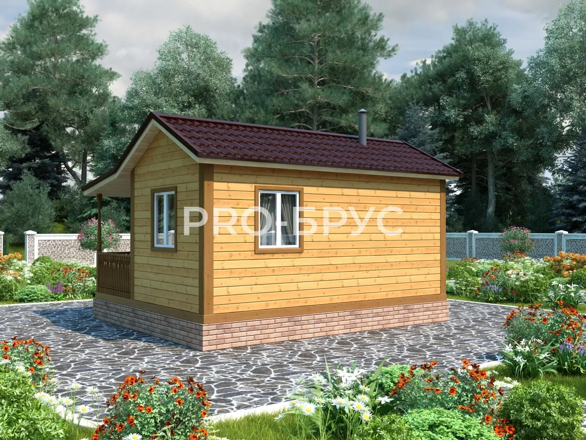 Проект бани из бруса - 5х6 - «Ганусово» - 30 м² - вид слева