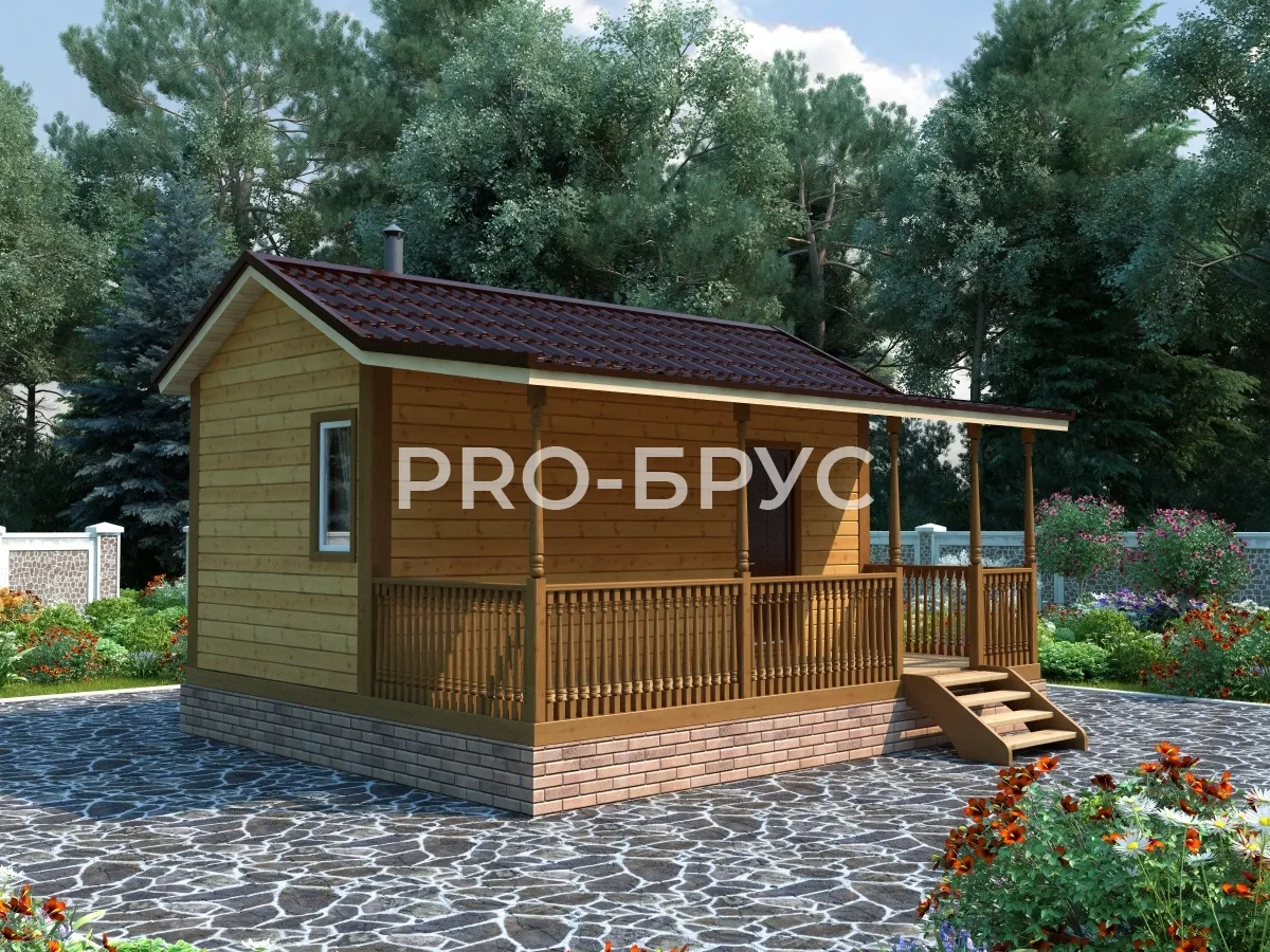 Проект бани из бруса - 5х6 - «Ганусово» - 30 м² - вид спереди