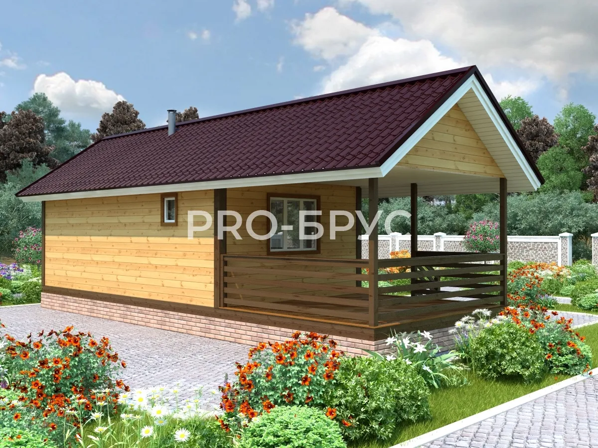 Проект бани из бруса - 4х11 - «Троицкое» - 47 м² - вид спереди