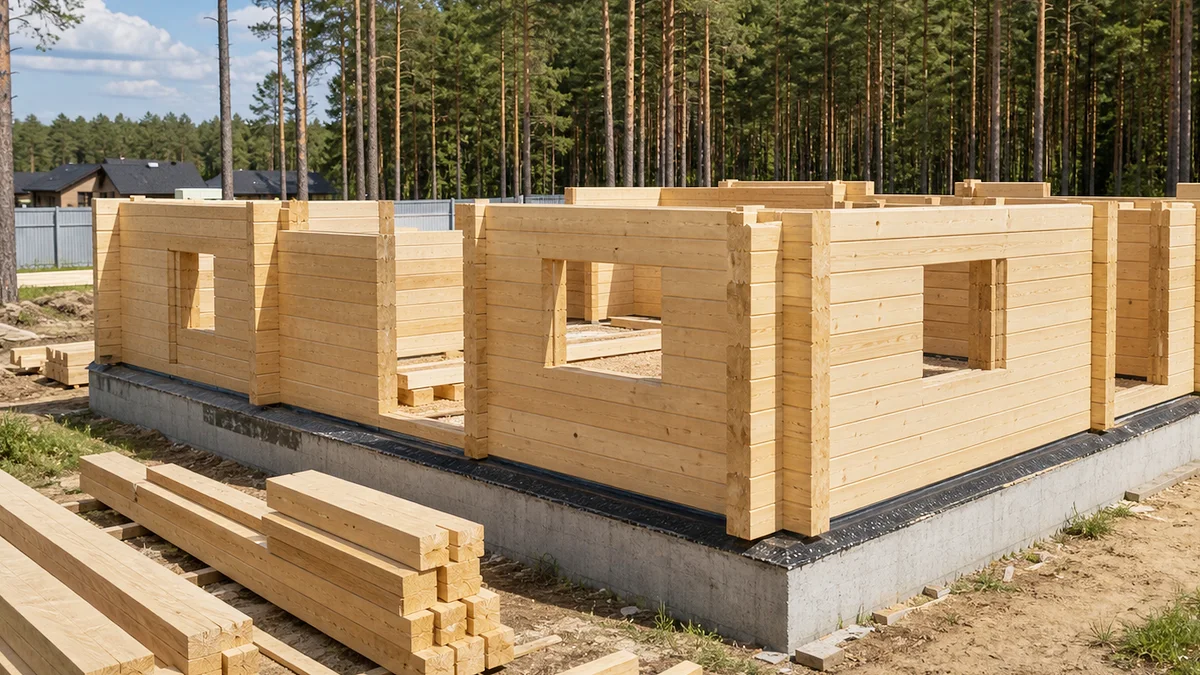 Сборка стенового комплекта из бруса