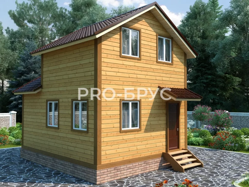Проект дома из бруса 5 на 6 с мансардой БД-100 вид спереди
