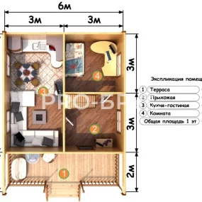 Проект дома из бруса 6 на 8 с мансардой БД-101 план первого этажа