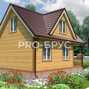 Проект дома из бруса 6 на 8 с мансардой БД-101 вид слева