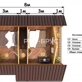 Проект дома из бруса 7 на 8 с мансардой БД-102 план второго этажа