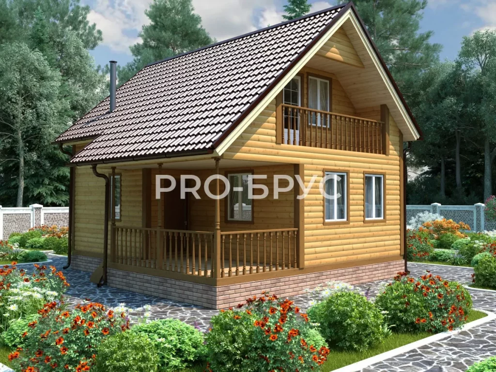 Проект дома из бруса 7 на 8 с мансардой БД-102 главный вид