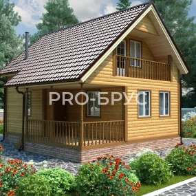 Проект дома из бруса 7 на 8 с мансардой БД-102 главный вид