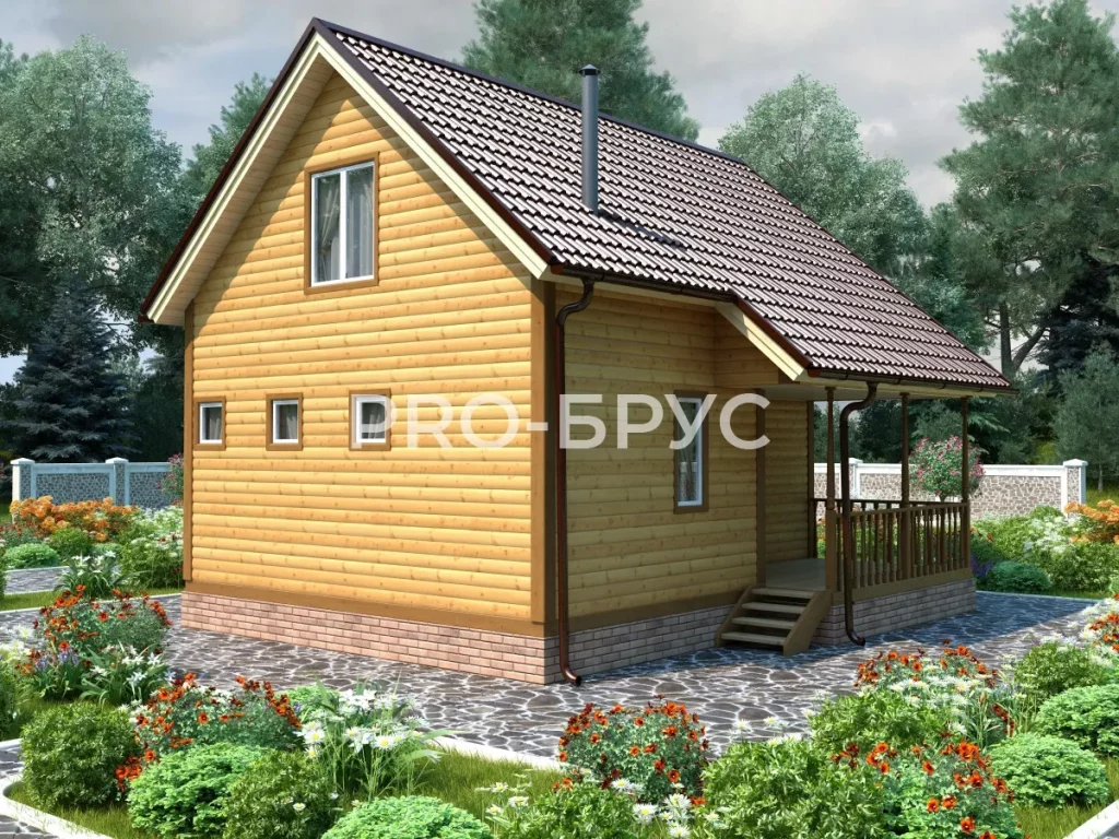 Проект дома из бруса 7 на 8 с мансардой БД-102 вид слева