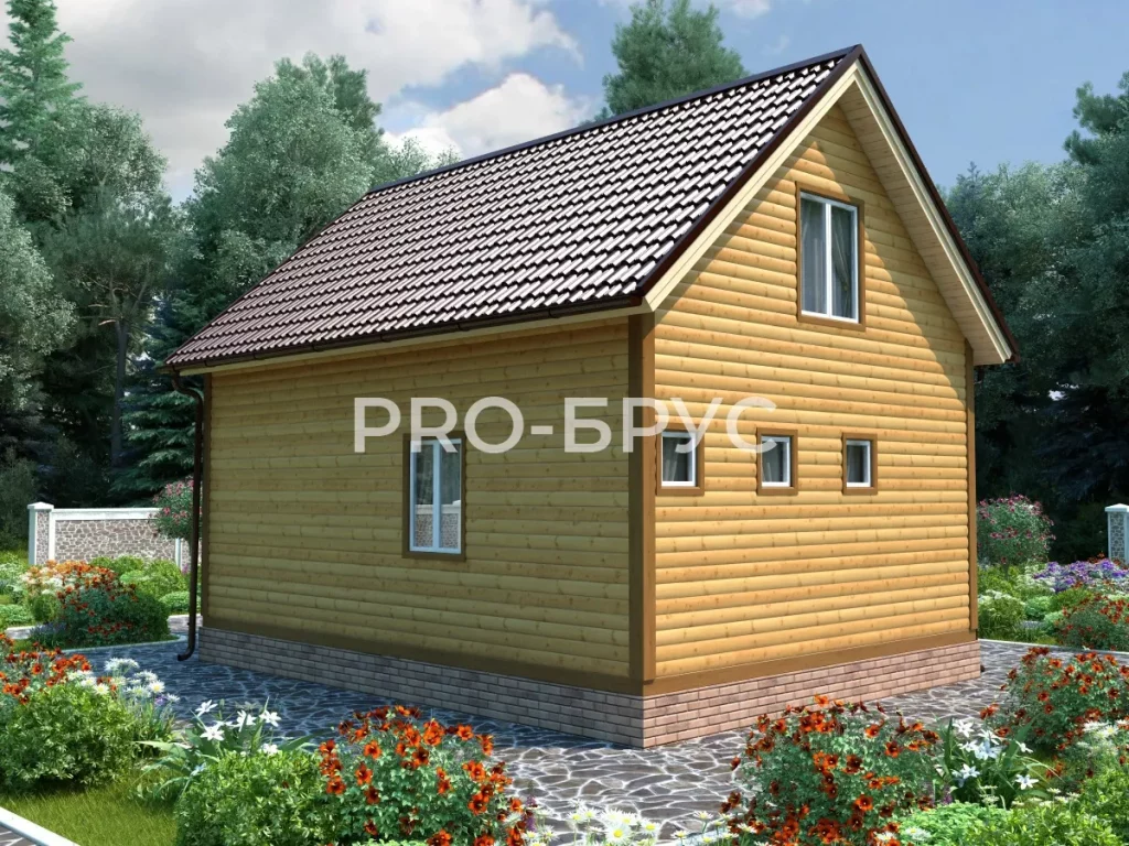 Проект дома из бруса 7 на 8 с мансардой БД-102 вид справа