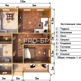 Проект дома из бруса 10 на 12 с мансардой БД-103 план первого этажа