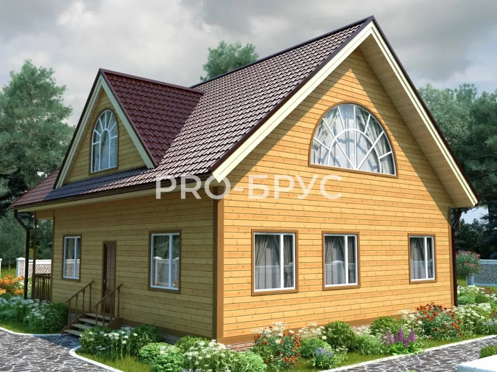 Проект дома из бруса 10 на 12 с мансардой БД-103 вид справа
