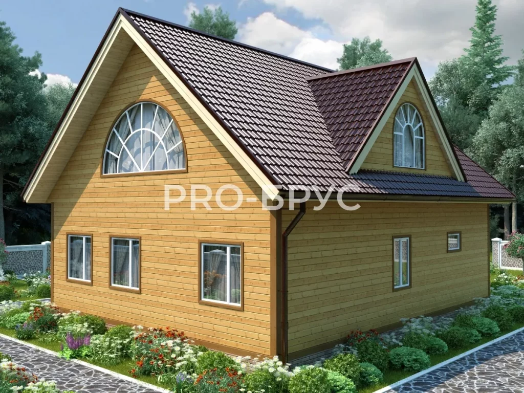 Проект дома из бруса 10 на 12 с мансардой БД-103 вид слева