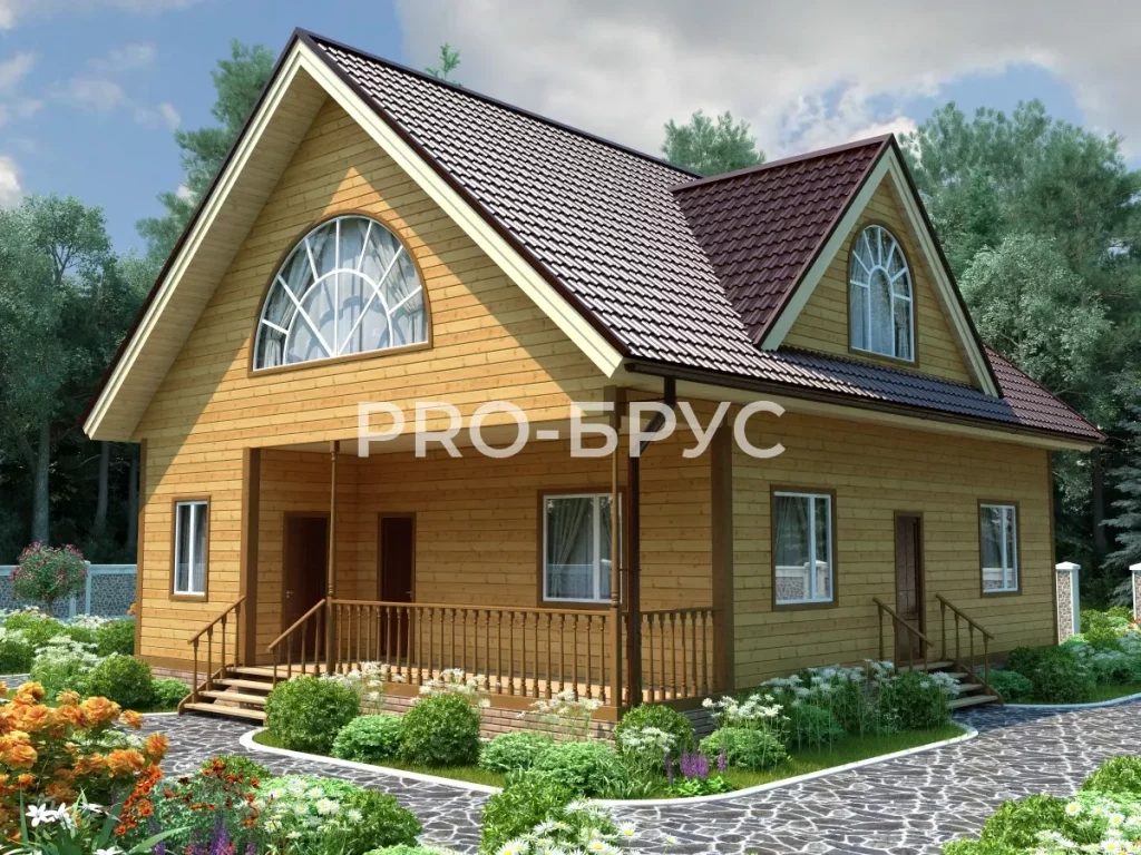 Проект дома из бруса 10 на 12 с мансардой БД-103 главный вид