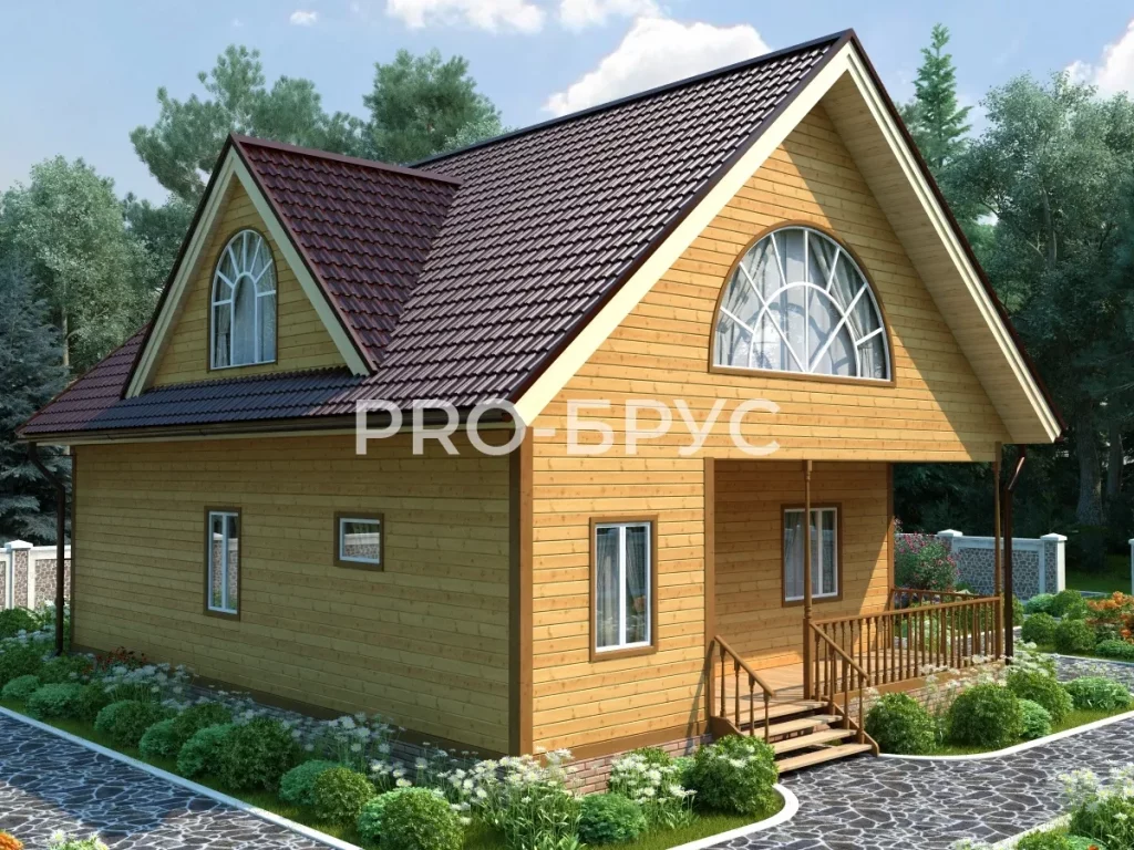 Проект дома из бруса 10 на 12 с мансардой БД-103 вид спереди