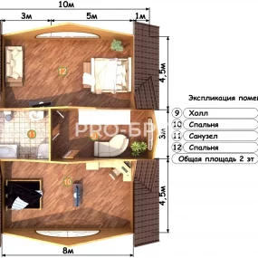 Проект дома из бруса 10 на 12 с мансардой БД-103 план второго этажа