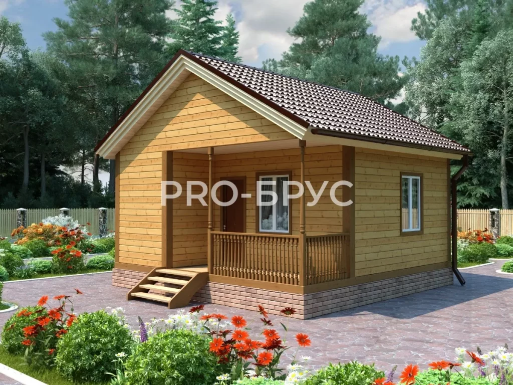 Проект дома из бруса 6 на 6 одноэтажный БД-104 главный вид