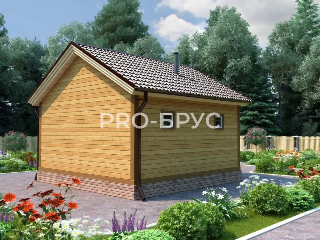 Проект дома из бруса 6 на 6 одноэтажный БД-104 вид слева