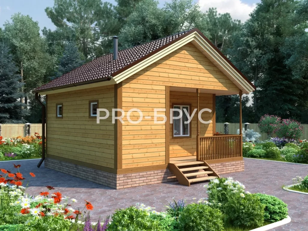 Проект дома из бруса 6 на 6 одноэтажный БД-104 вид спереди