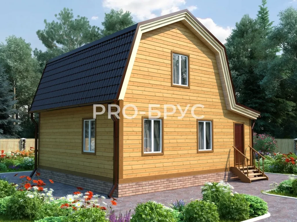 Проект дома из бруса 7 на 8 с мансардой БД-105 вид спереди