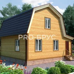 Проект дома из бруса 7 на 8 с мансардой БД-105 вид спереди