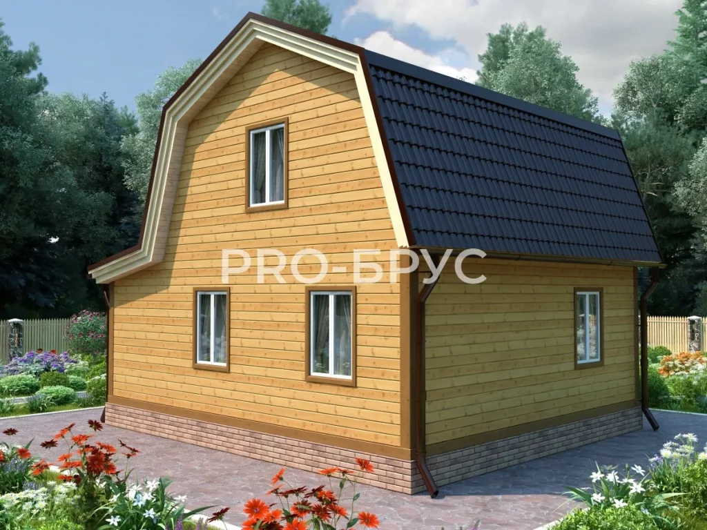 Проект дома из бруса 7 на 8 с мансардой БД-105 вид справа
