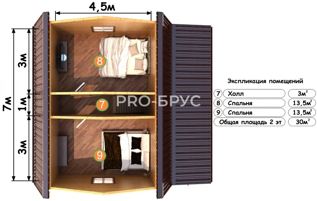Проект дома из бруса 7 на 8 с мансардой БД-105 план второго этажа