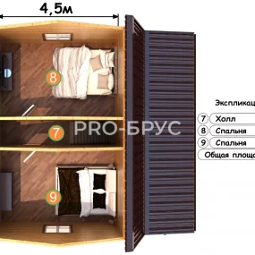Проект дома из бруса 7 на 8 с мансардой БД-105 план второго этажа