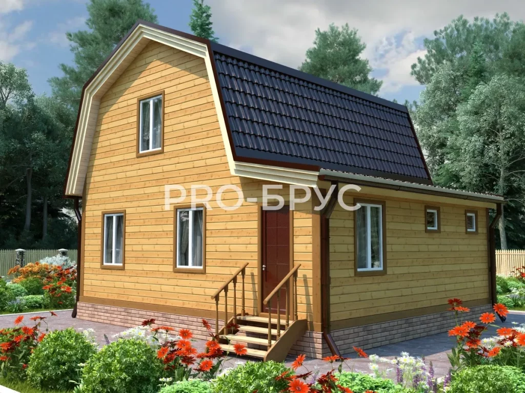 Проект дома из бруса 7 на 8 с мансардой БД-105 главный вид