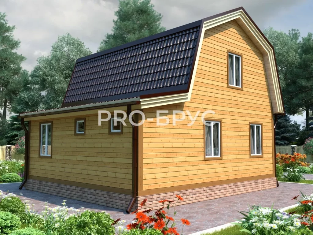 Проект дома из бруса 7 на 8 с мансардой БД-105 вид слева