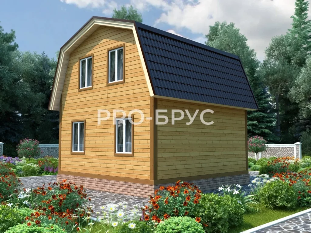 Проект дома из бруса 6 на 7 с мансардой БД-106 вид спереди