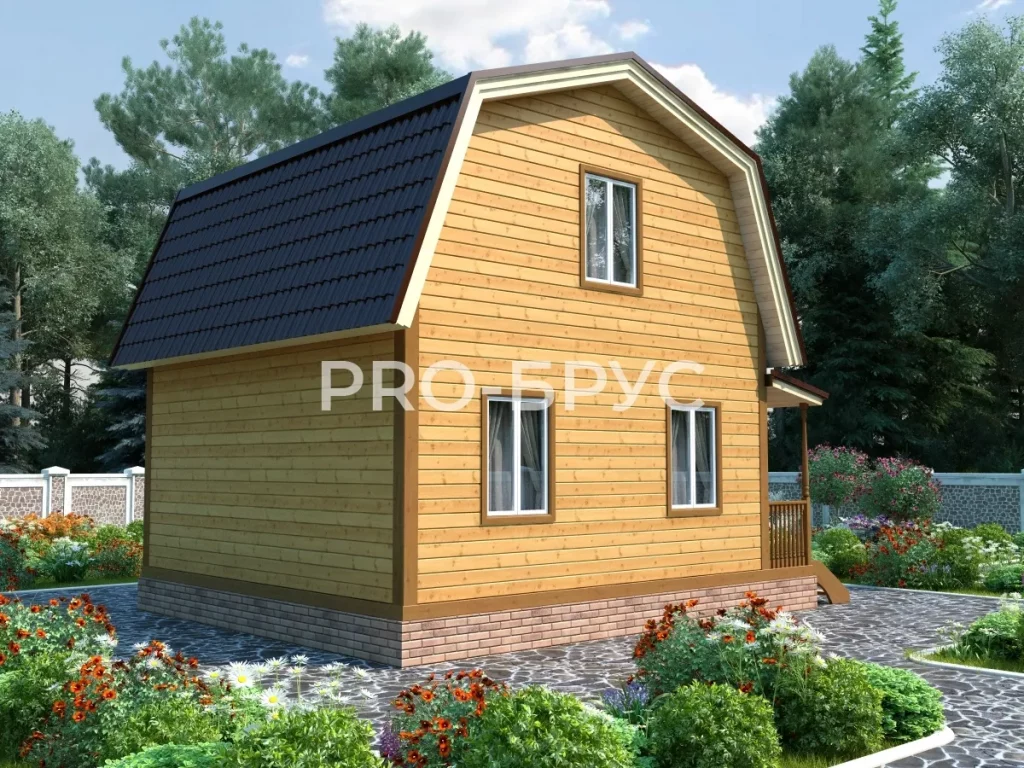 Проект дома из бруса 6 на 7 с мансардой БД-106 вид слева