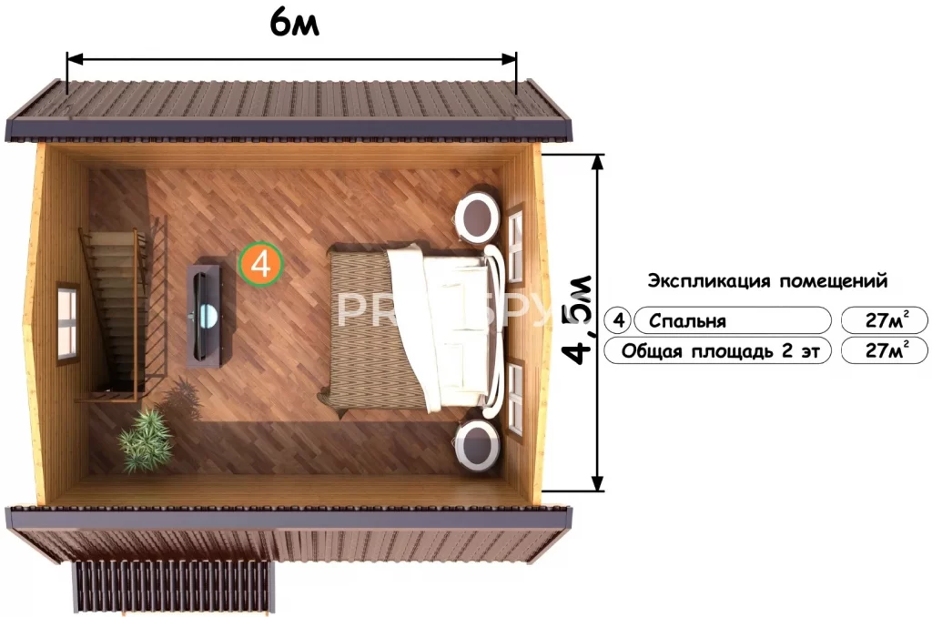Проект дома из бруса 6 на 7 с мансардой БД-106 план второго этажа