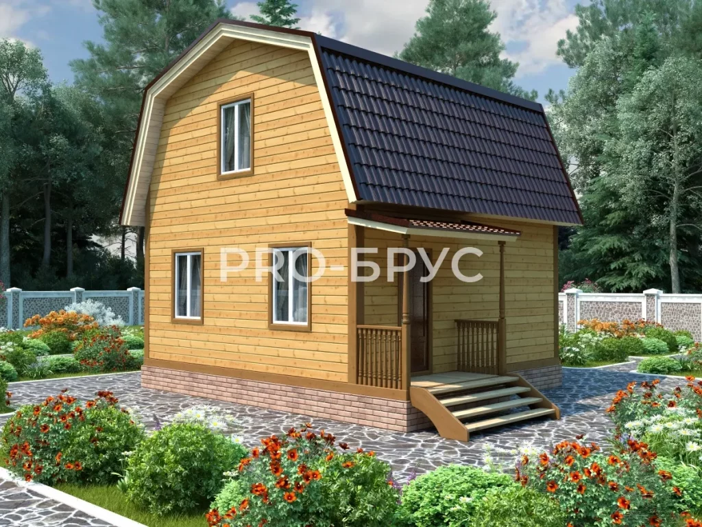 Проект дома из бруса 6 на 7 с мансардой БД-106 главный вид