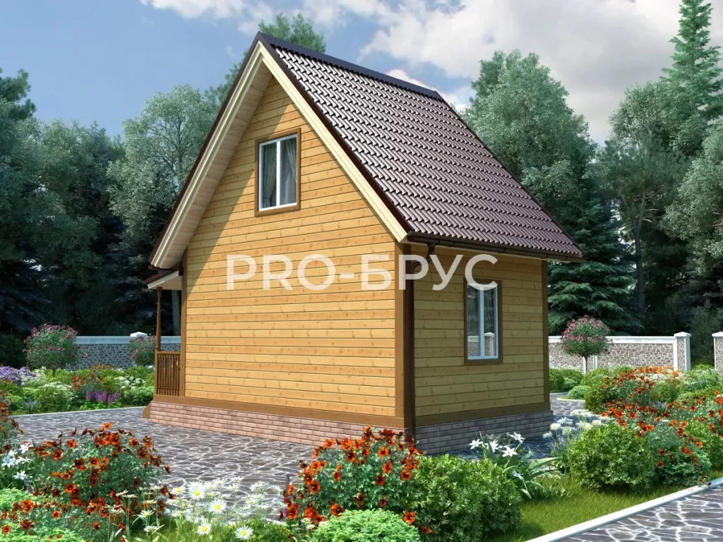Проект дома из бруса 4 на 6 с мансардой БД-107 вид слева