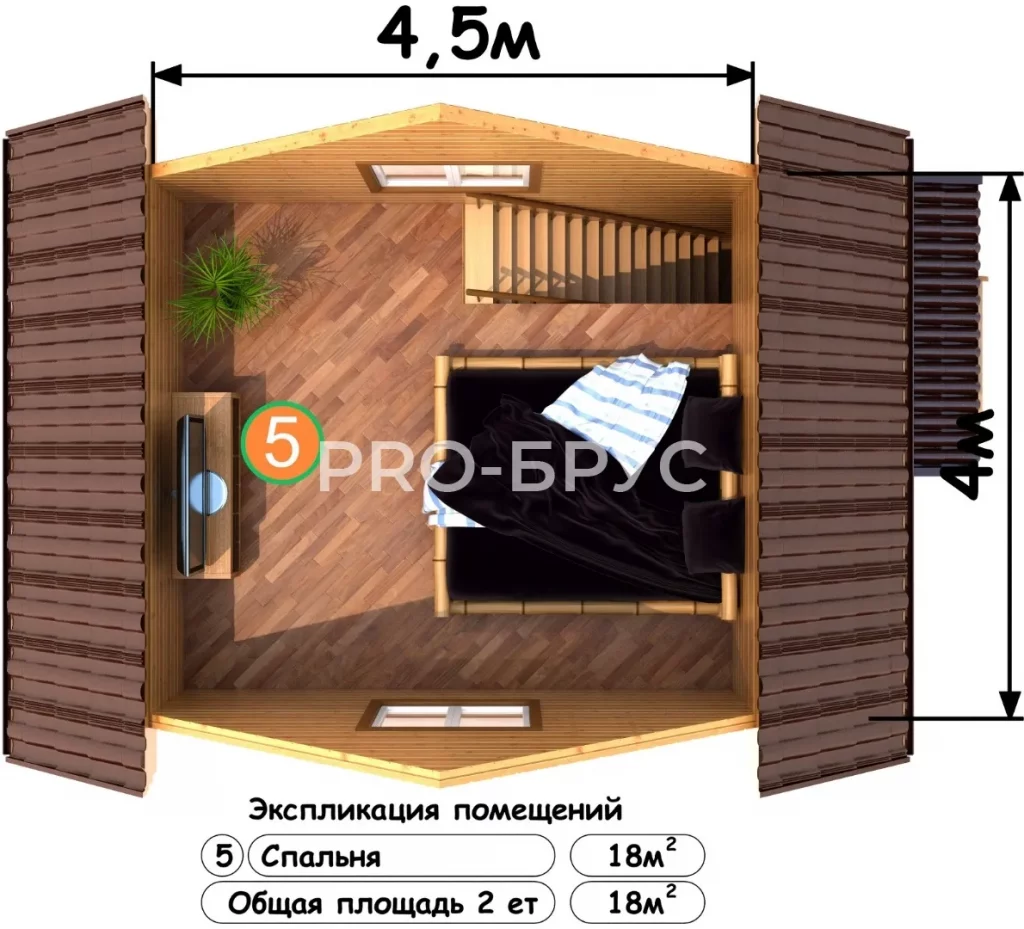 Проект дома из бруса 4 на 6 с мансардой БД-107 план второго этажа