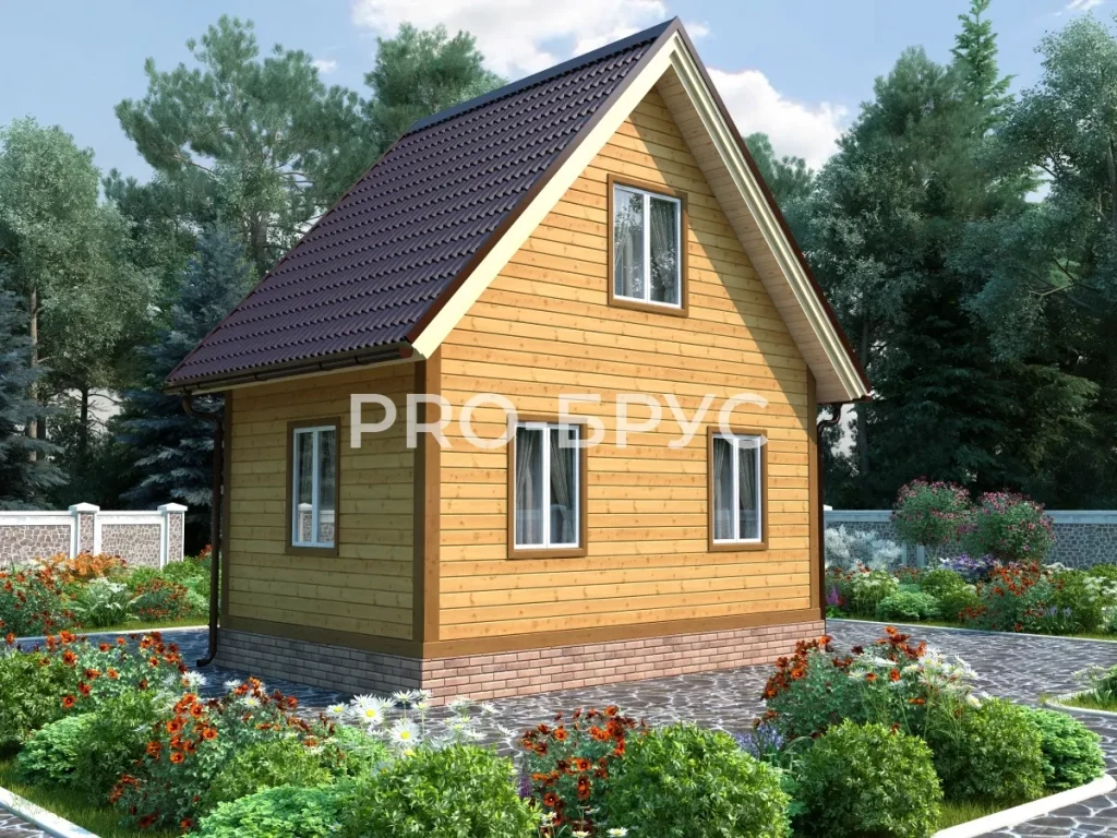 Проект дома из бруса 4 на 6 с мансардой БД-107 вид справа