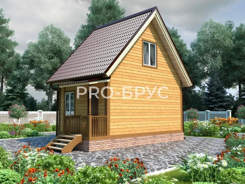 Проект дома из бруса 4 на 6 с мансардой БД-107 главный вид