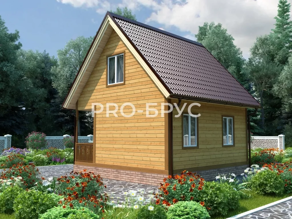 Проект дома из бруса 6 на 6 с мансардой БД-108 вид справа