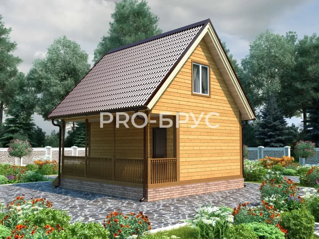Проект дома из бруса 6 на 6 с мансардой БД-108 вид слева
