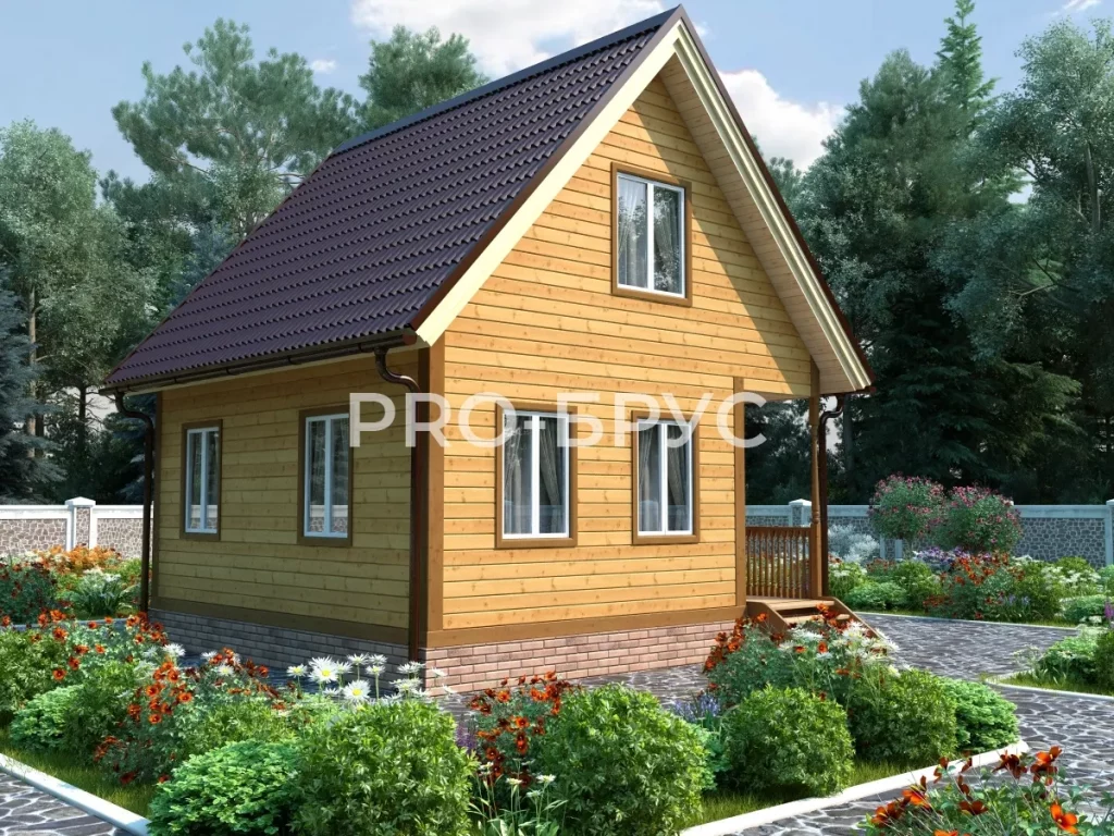 Проект дома из бруса 6 на 6 с мансардой БД-108 вид спереди