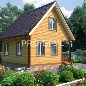 Проект дома из бруса 6 на 6 с мансардой БД-108 вид спереди