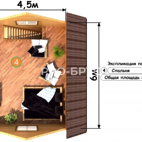 Проект дома из бруса 6 на 6 с мансардой БД-108 план второго этажа