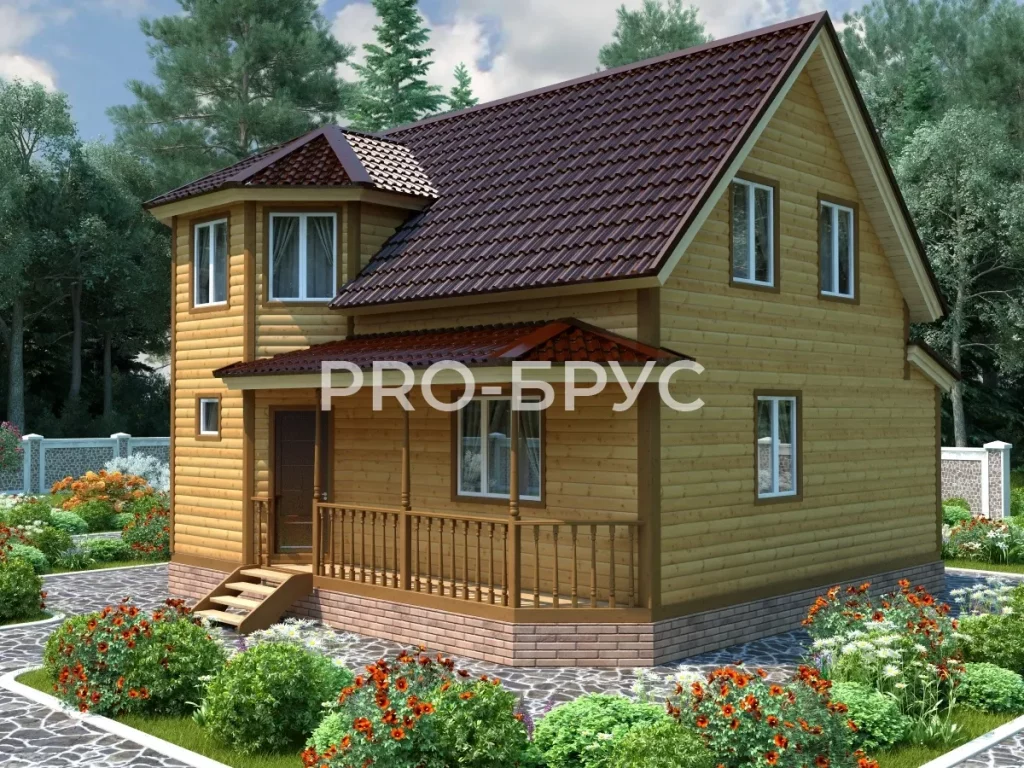 Проект дома из бруса 8 на 9 с мансардой БД-109 главный вид