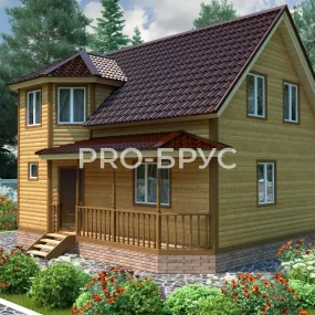 Проект дома из бруса 8 на 9 с мансардой БД-109 главный вид