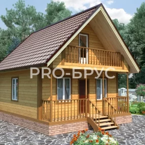 Проект дома из бруса 6 на 7 с мансардой БД-110 вид спереди