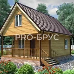 Проект дома из бруса 6 на 8 с мансардой БД-112 главный вид